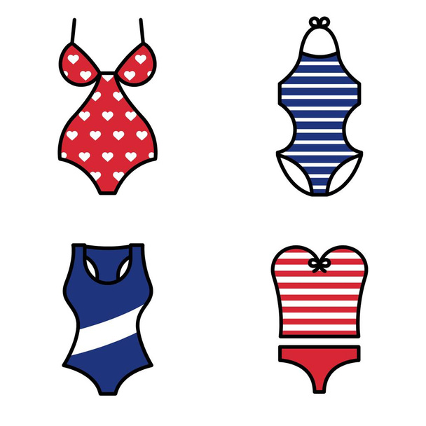 Set of Summer Woman Swimsuit Icon - Διάνυσμα, εικόνα