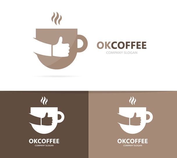 コーヒーとロゴの組み合わせのような。ドリンクと最高の記号やアイコン。ユニークなカップと紅茶ロゴタイプのデザイン テンプレート. - 写真・画像