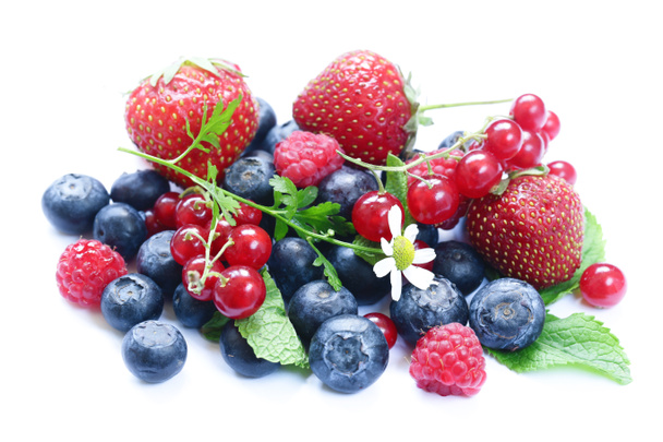 Różne owoce - truskawki, maliny, porzeczki, jagody - Zdjęcie, obraz