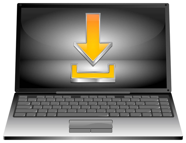 Ноутбук с символом загрузки - 3D иллюстрация
 - Фото, изображение