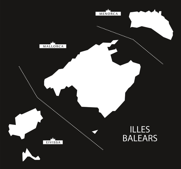 Illes Balears Іспанія карта чорного перевернутий силует ілюстрація - Вектор, зображення
