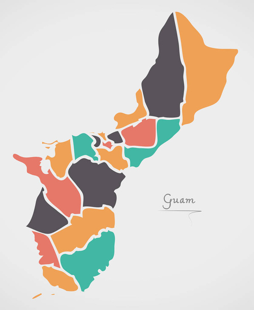 Χάρτης Γκουάμ με κράτη και σύγχρονα στρογγυλά σχήματα - Διάνυσμα, εικόνα