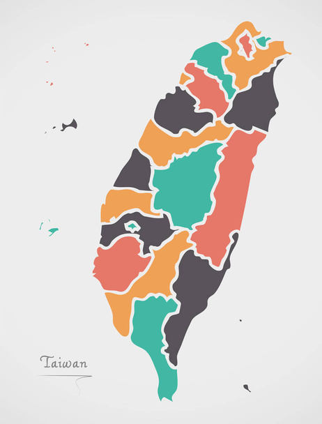 Taiwan Map with states and modern round shapes - Vector, Image
