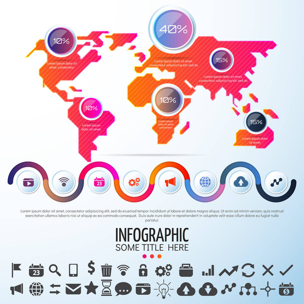 世界地図インフォ グラフィック デザイン テンプレート - ベクター画像