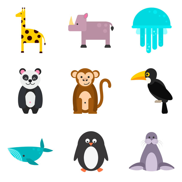 Set von Farb-Symbolen für flache Tiere für Web und mobiles Design - Vektor, Bild