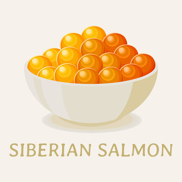 Red caviar of siberian salmon - Vector, Image