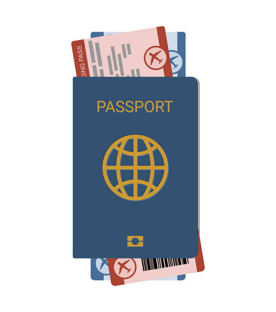 Vector illustration of passport with two tickets isolated on a white background. - Vector, Image