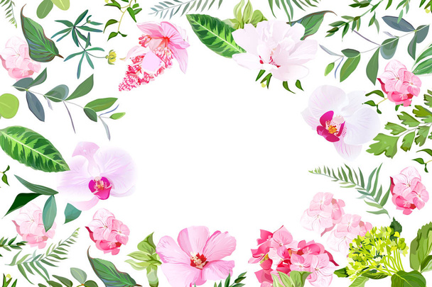 Exotic tropical round floral banner - Vektör, Görsel