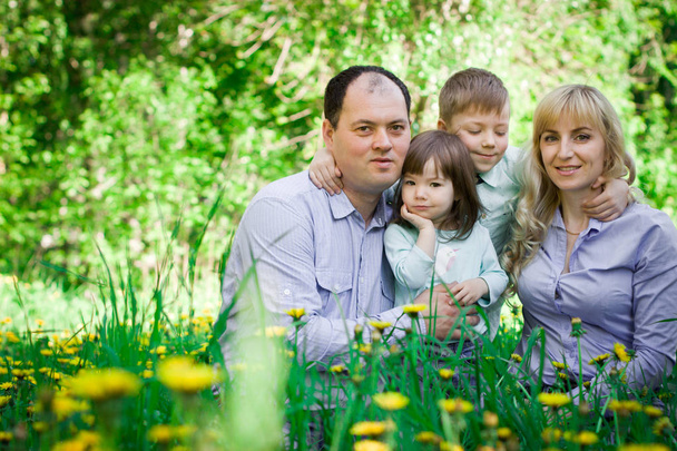Family portrait in a spring park.  - Zdjęcie, obraz