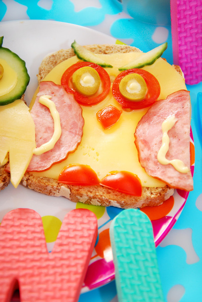grappige sandwich met uil voor kind - Foto, afbeelding