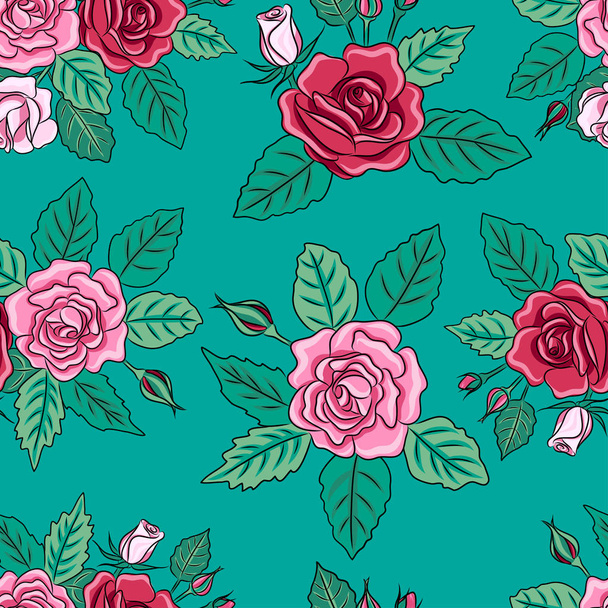 pattern with roses with leaves - Vector, Imagen