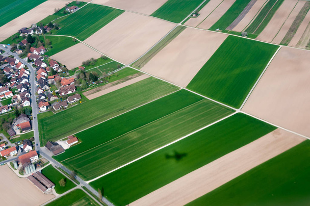 The fields of Switzerland. Birds eye view - Zdjęcie, obraz