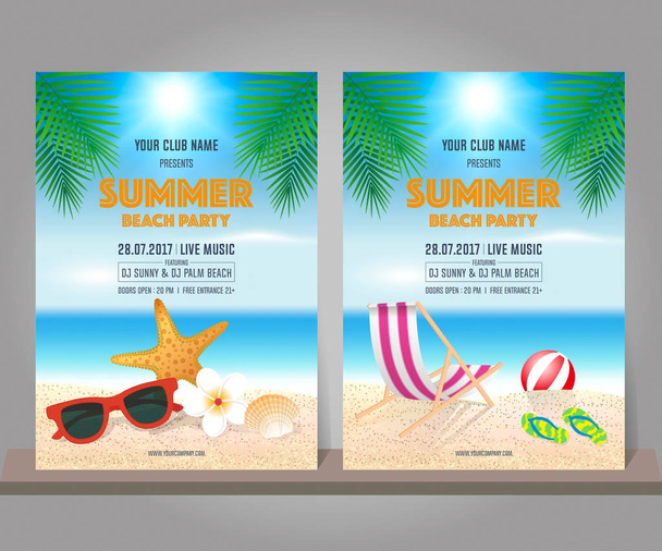 Conjunto de plantilla de diseño de fiesta de playa de verano. Ilustración vectorial
. - Vector, Imagen
