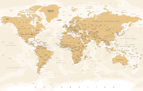 Ročníku zlatého světa mapa - vektorové ilustrace - Vektor, obrázek