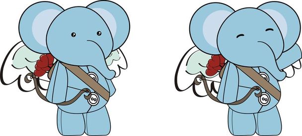 adorável elefante pequeno cupido cartoon conjunto
 - Vetor, Imagem