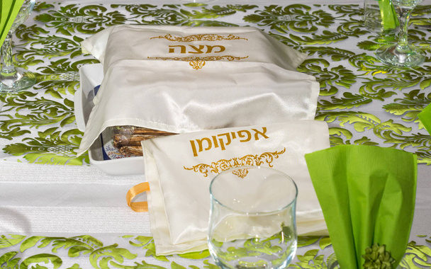 Decorated Passover Seder table in Tel Aviv, Israel - Photo, Image