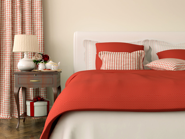Makuuhuone punaisella koristeet
 - Valokuva, kuva