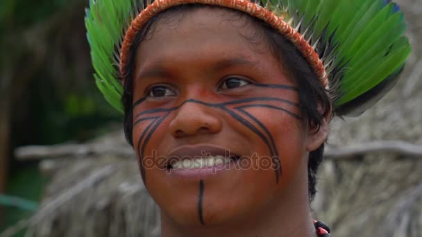 Native Brazilian Man (Indio) a Indigenous Tribe in Brazil - Footage, Video