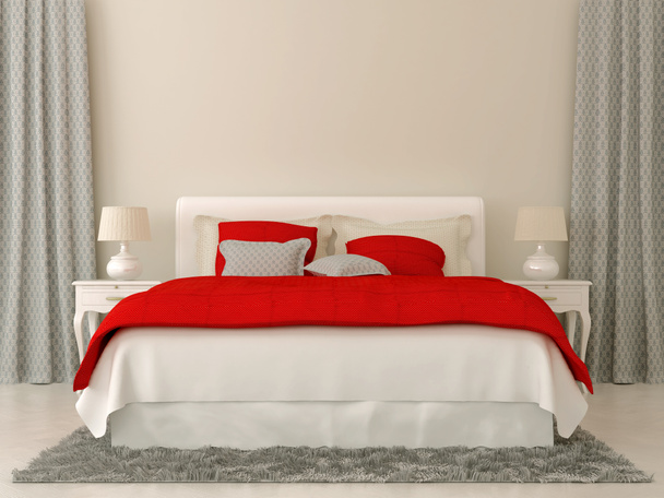 Bedroom with red and grey decorations - Photo, Image