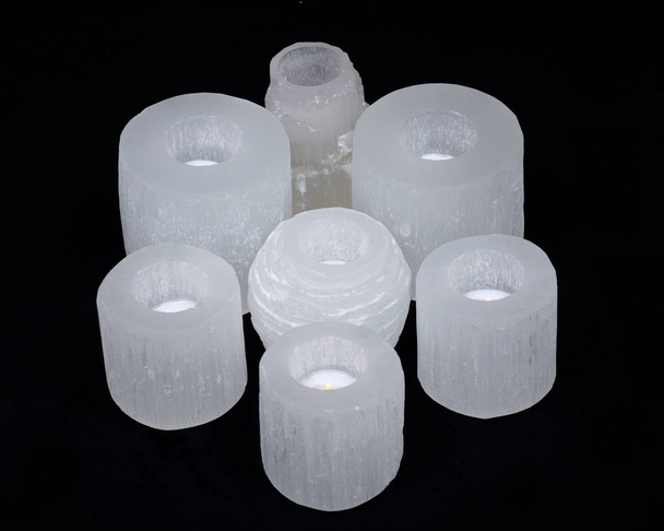 White selenite tea light holders - Photo, Image