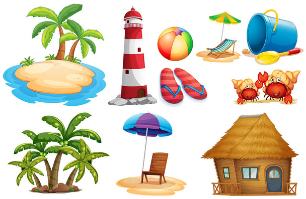 Summer set with island and bungalow - Vector, Image