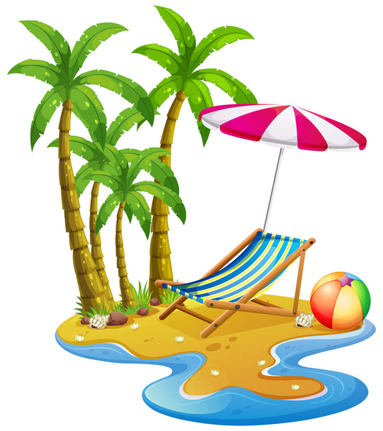 Beach scene with chair and umbrella - Vektor, kép
