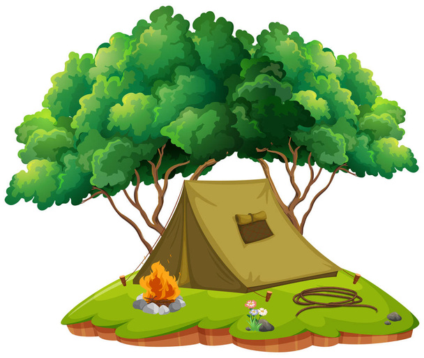 Camping con tienda y fogata
 - Vector, Imagen