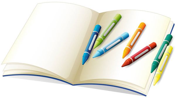 Blank book and many crayons - Vector, Image
