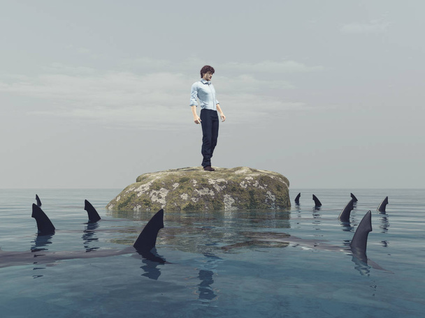 Jonge man op een rots in de Oceaan  - Foto, afbeelding