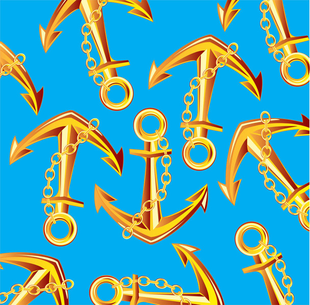 Golden anchor on turn blue - Vector, Image