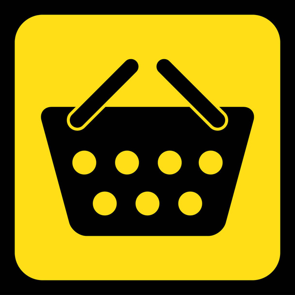 yellow, black sign - shopping basket icon - Vector, Image