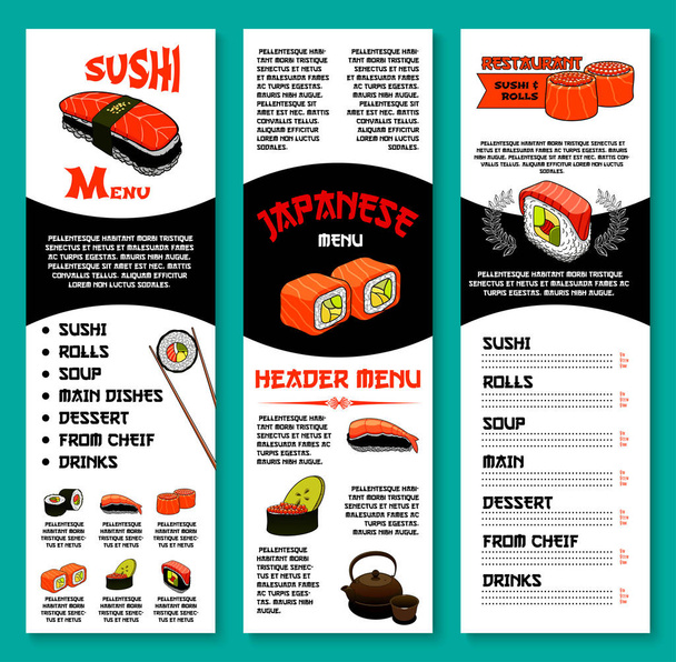 Векторное меню суши-бара шаблон японских блюд
 - Вектор,изображение