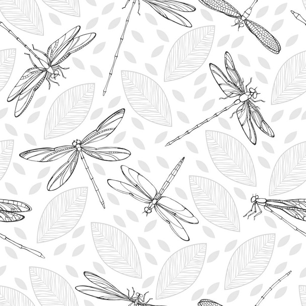 Dragonflies and leaves  background. - Vetor, Imagem