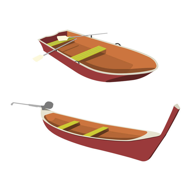 Boot und Pirogue flache Ikone. Zeichentrickvektorillustration - Vektor, Bild