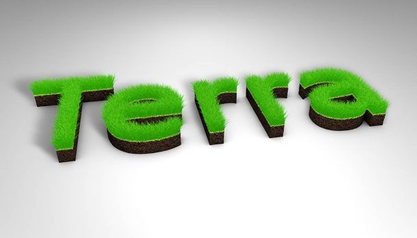Надпись terra 3D рендеринг, газонная трава
 - Фото, изображение