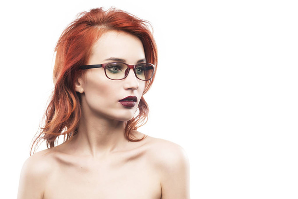 Eyewear glasses woman portrait isolated on white. Spectacle fram - Foto, Imagem