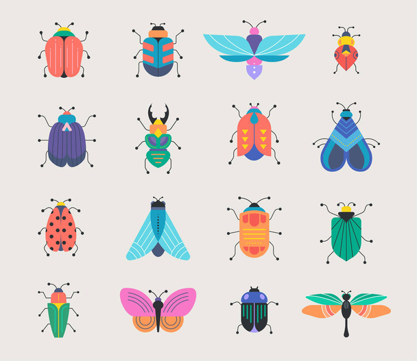Ошибки, насекомые, мухи-дрозофилы, набор ладибугов
 - Вектор,изображение