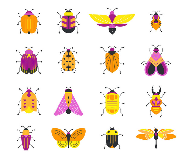 Böcekler, böcekler, kelebek, uğur böceği ayarla - Vektör, Görsel