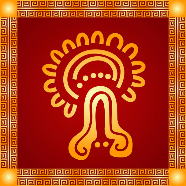 Adornos vectoriales simbólicos dorados de indios nativos americanos, aztecas y mayas
 - Vector, Imagen