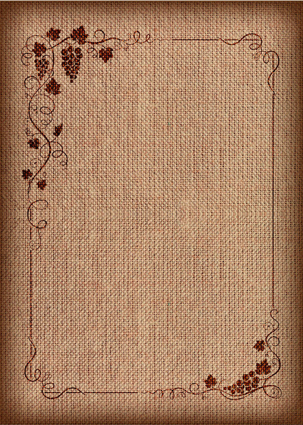Decorative border with grape, vines and vignettes on canvas.  - Photo, image
