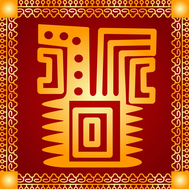 Gouden symbolische vector ornamenten van inheemse Indianen, Azteken en Maya - Vector, afbeelding