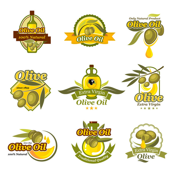 Olive oil product vector labels set of olives - Vector, Image