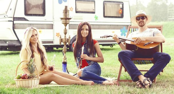 guy and young women smoking hookah - Photo, image