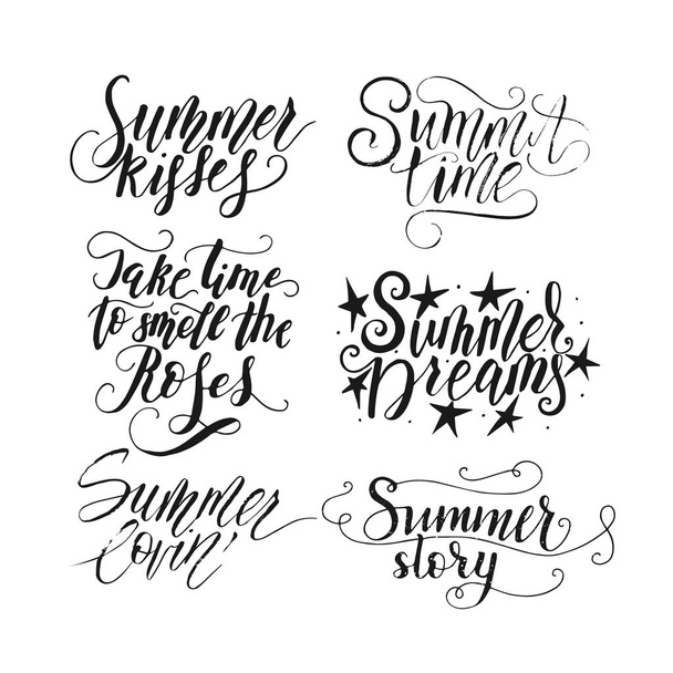 Collection with vector hand drawn summer quotes. - Vector, Imagen