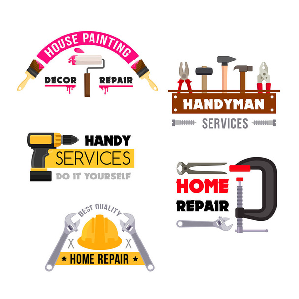 Ícones de vetor de reparação de casa de ferramentas de trabalho faz-tudo
 - Vetor, Imagem