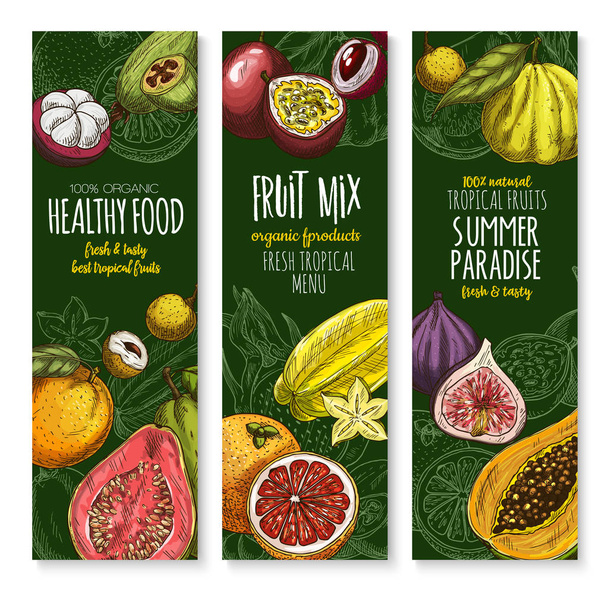 Conjunto de banners vectoriales para menú de frutas frescas exóticas
 - Vector, Imagen