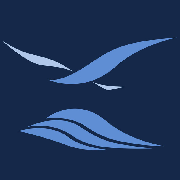 Στέρνα ή Γλάρος που πετάει πάνω από τα κύματα της θάλασσας, τυποποιημένο πουλί - Διάνυσμα, εικόνα