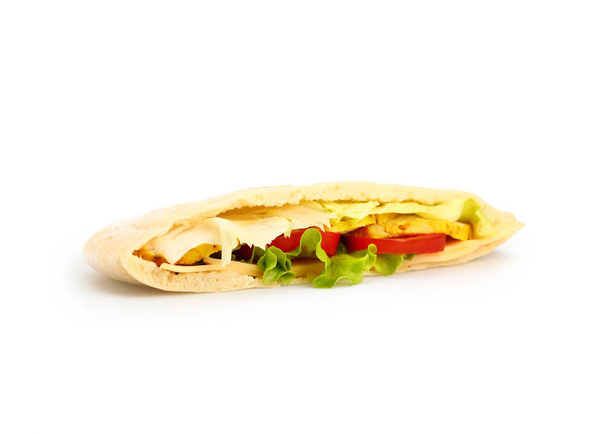 Bread pita with a filling of chicken isolated on white - Photo, Image