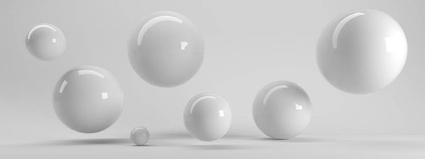 3d rendering of several sized reflected spheres inside a white s - Photo, Image