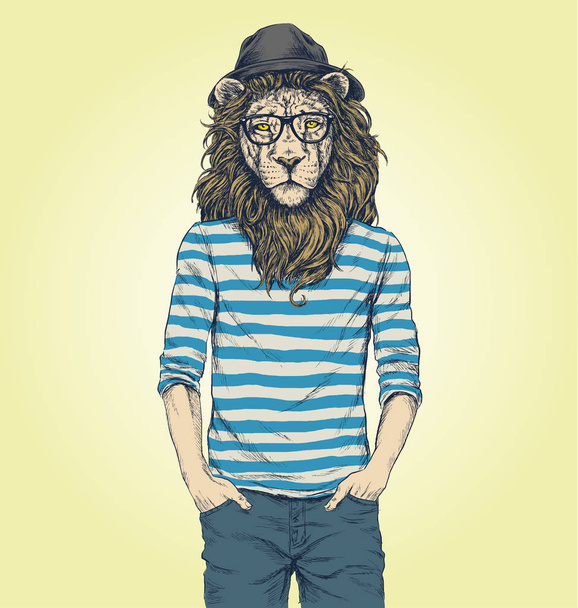 Hipster Lion Vector Ilustración
 - Vector, imagen